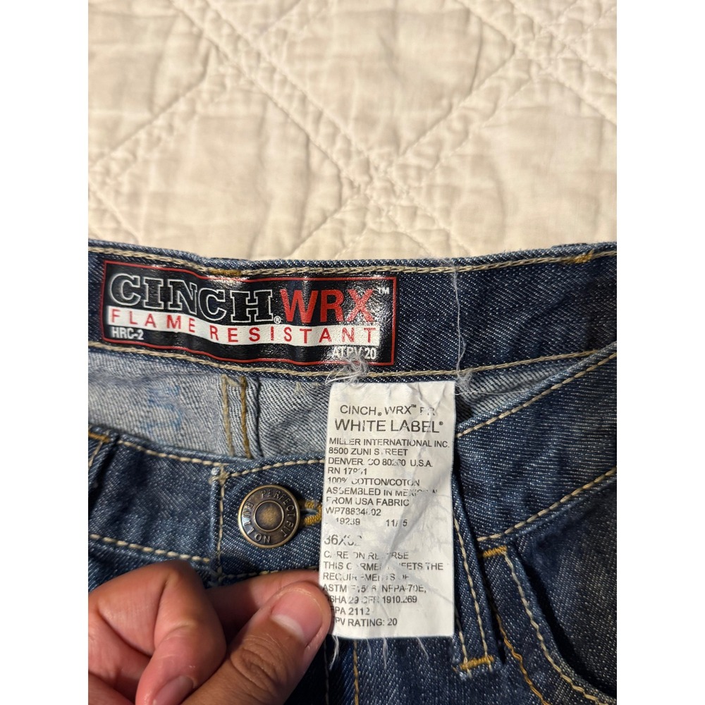 Cinch WRX FR Jeans Men 36x32 Blue White Label Flame Resistant HRC-2 Workwear - Picture 6 of 10